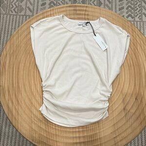 Michael Stars Light Cream Gathered-Side Cap Sleeve Top